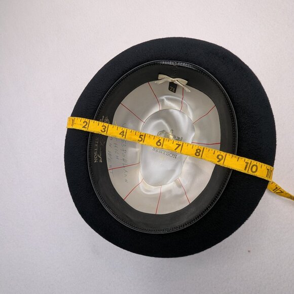 Vintage STETSON Sovereign Black Felt Men's Fedora Feathered Hat Sz 7 3/8 - Picture 15 of 17